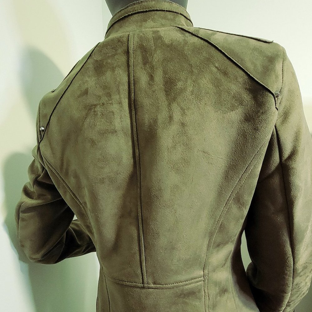 NWT Vince Camuto Woman's Olive Vegan Suede Moto Jacket - Picture 7 of 12